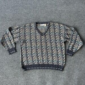 Vintage Gabicci Sweater Mens Medium Multicolor Knit V Neck Made Italy 90s